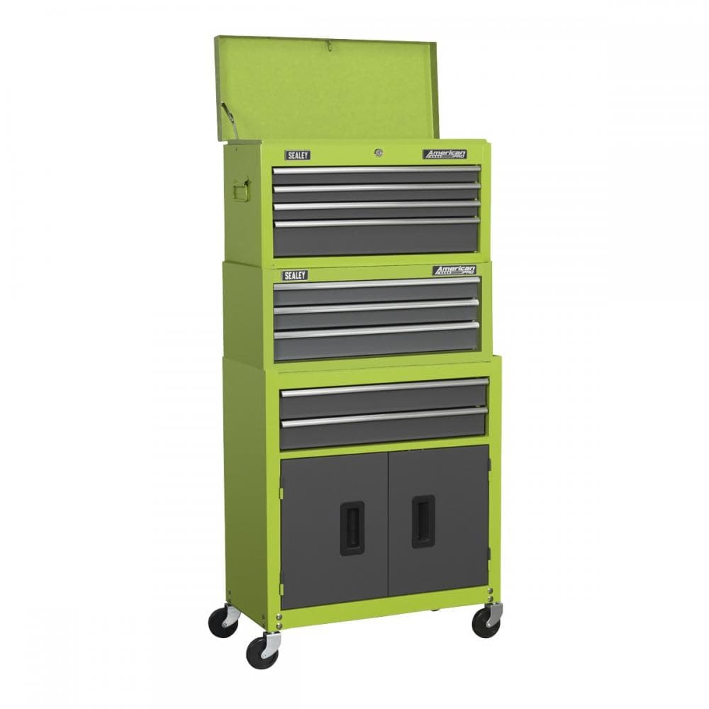 Sealey AP2200BBHVSTACK Topchest Mid-Box & Rollcab 9 Drawer Stack - Green