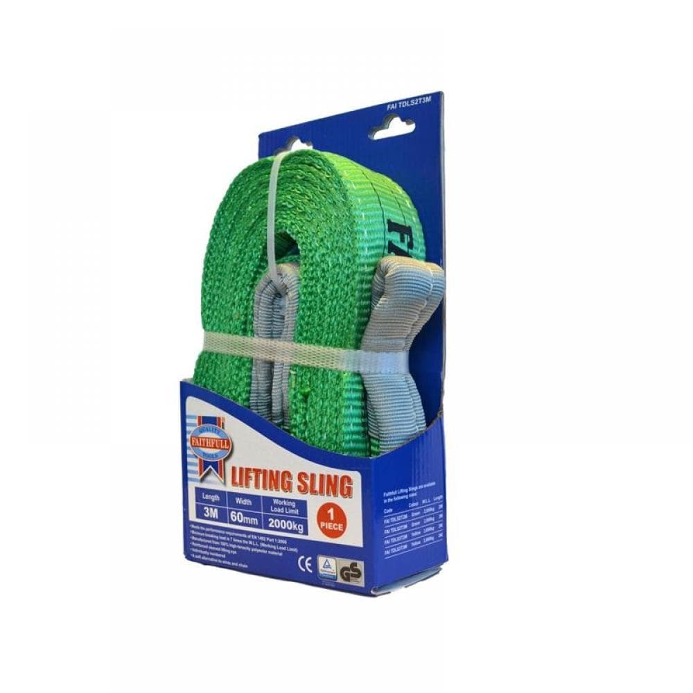 Faithfull XLP-02 3 METRE Lifting Sling Green 2 Tonne 60Mm X 3M