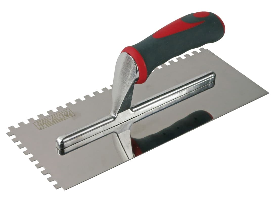 Faithfull Notched Trowel Serrated 6mm Stainless Steel Soft Grip Handle 11 x 4.1/2in FAISGTNOT6SS
