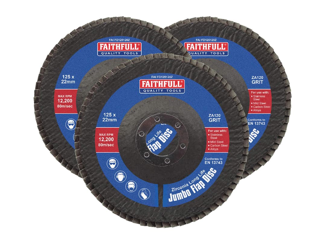 Faithfull Zirconia Abrasive Jumbo Flap Disc 125 x 22mm 120 Grit (3 Pack) FAIFD12512Z3