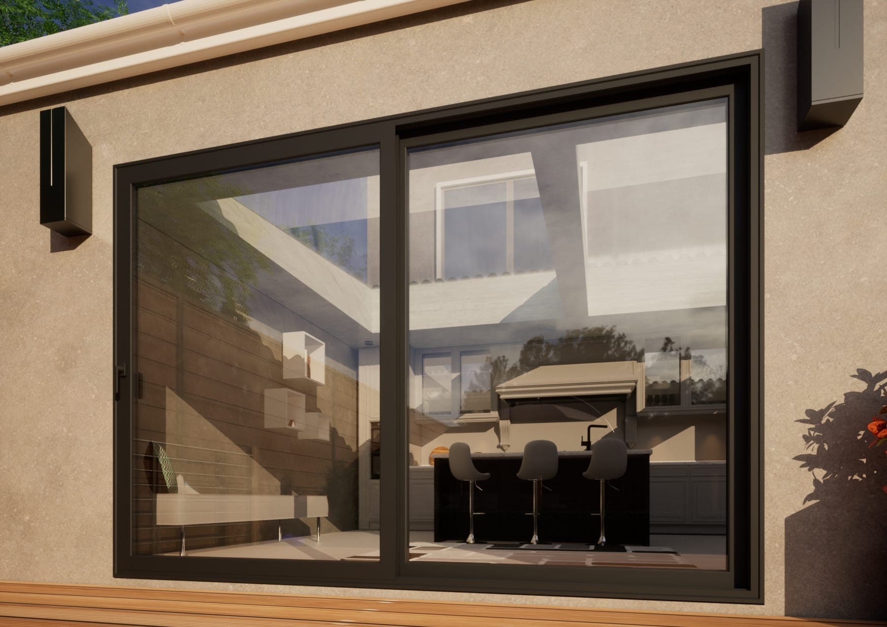 Aluminium Sliding Door - 3000mm Grey - Left Hand Slide & Right Hand Fixed