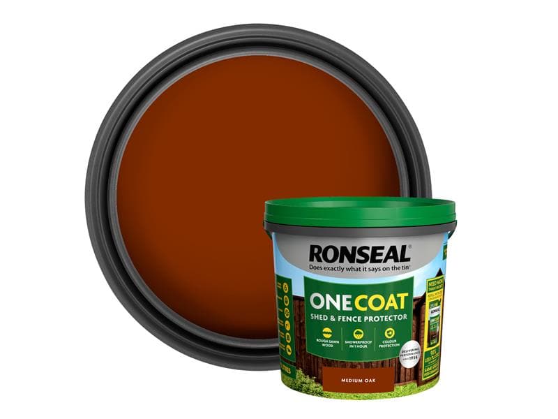 Ronseal KCB.8174503.40100.81 One Coat Shed & Fence Protection Medium Oak 5 Litre