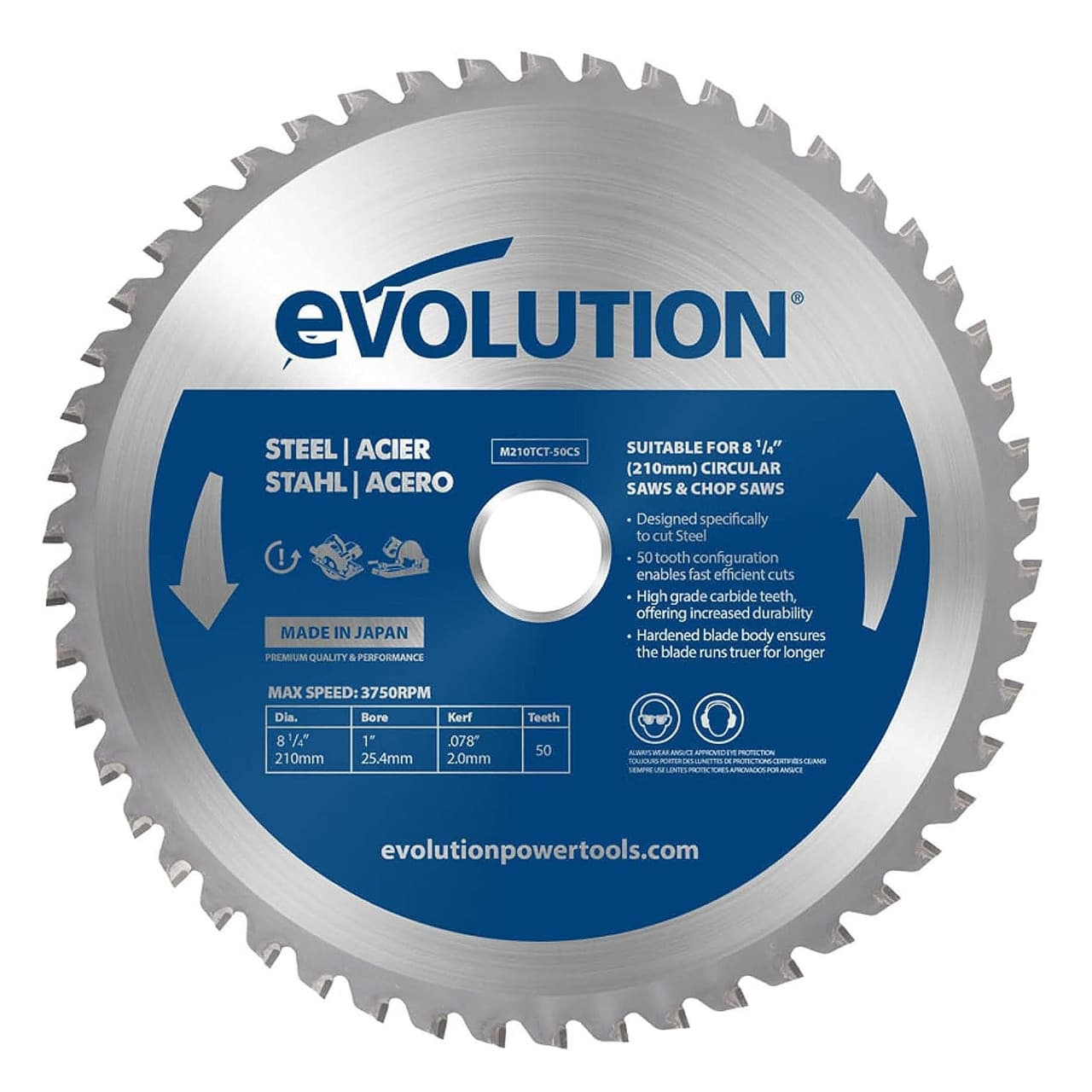 Evolution M210Tct-50Cs Circular Saw Blade For Steel 210 X 25.4Mm X 50T