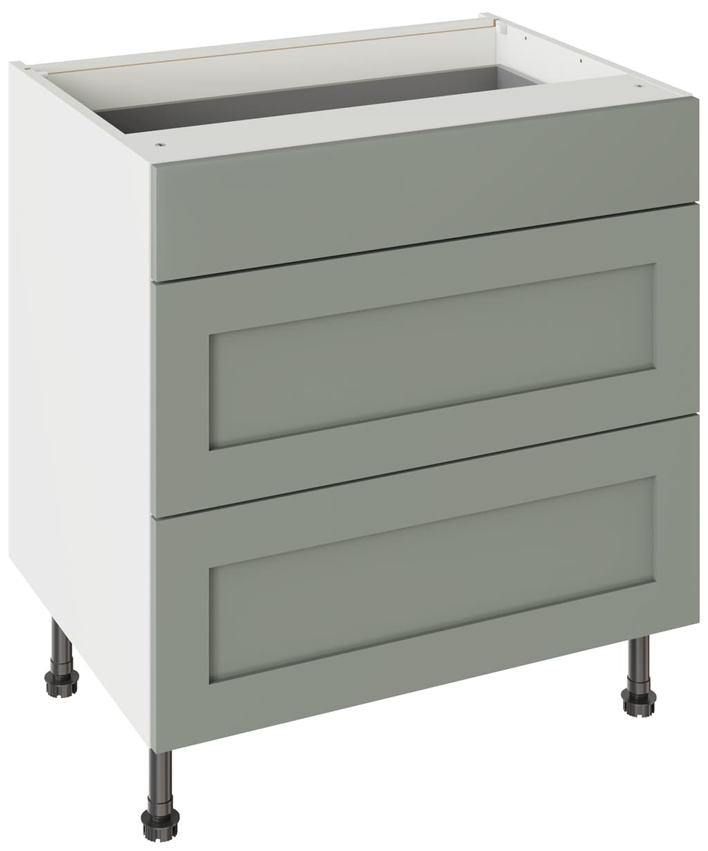 Flatpack 800 3 Drawer Base Kitchen Cabinet Shaker Ultra Matt Sage Green