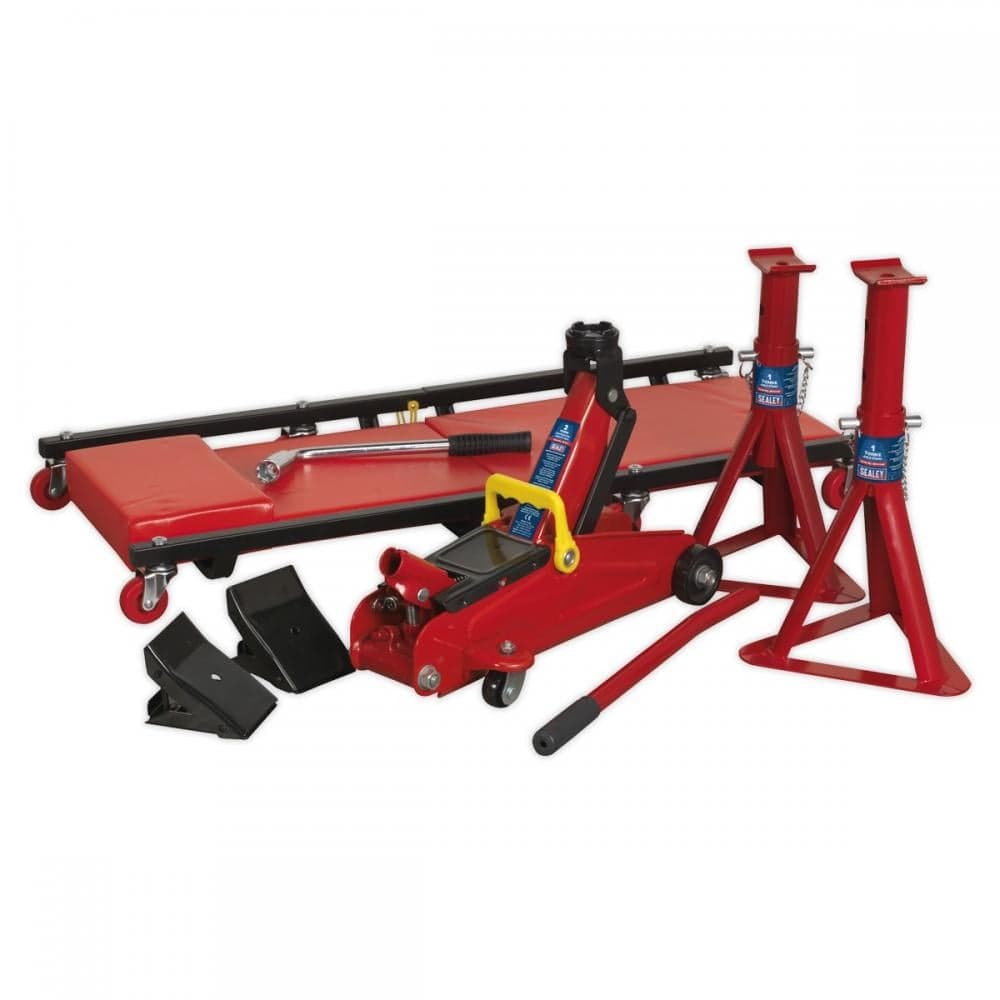 Sealey JKIT01 Lifting Kit 5Pc 2 Tonne (Inc Jack Axle Stands Creeper Chocks & Wrench)