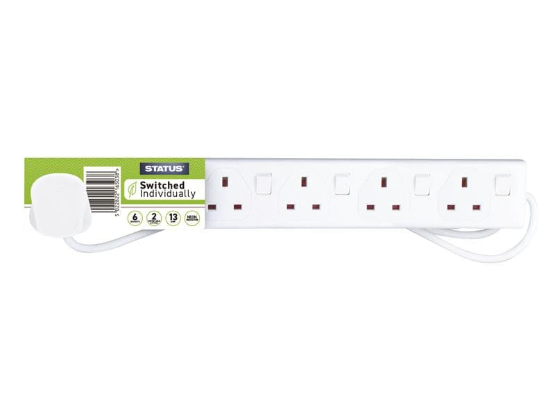 Status® S6W2MINDSS12 Individually Switched Extension Lead 240V 6-Gang 13A White 2M