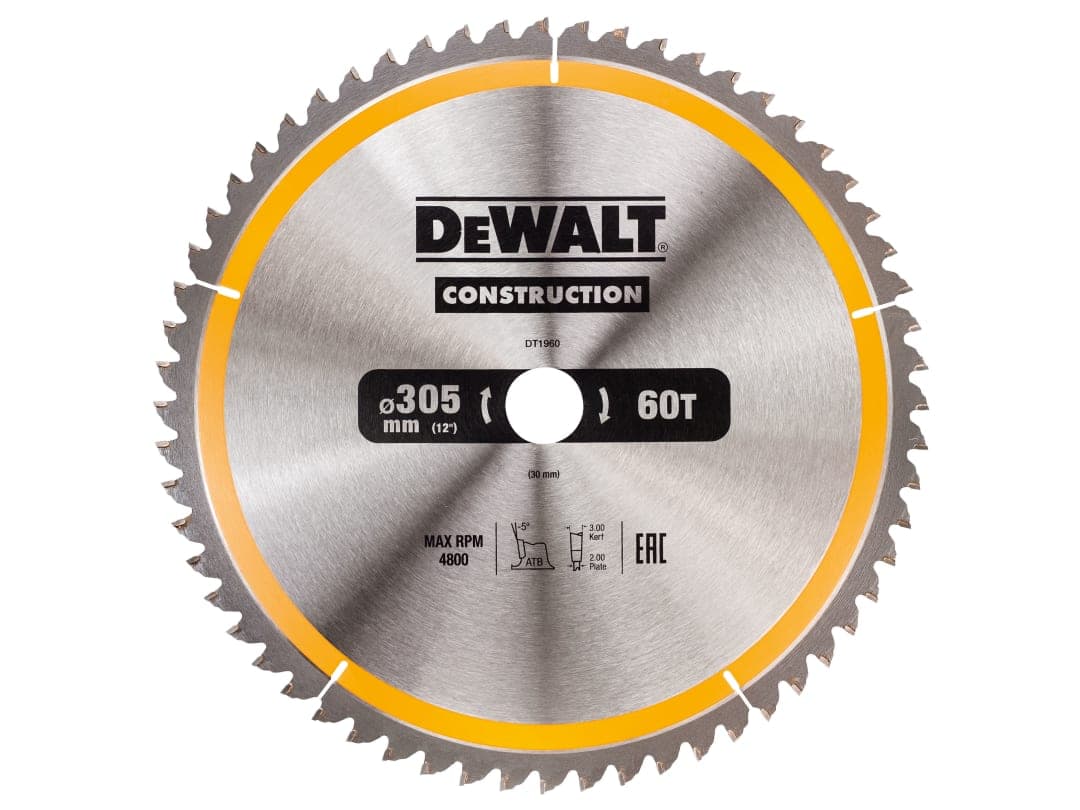 DEWALT Power Tools Stationary Construction Circular Saw Blade 305 x 30mm x 60T ATB/Neg DT1960-QZ