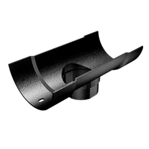 Cast Aluminium Half Round Gutter Running Outlet - 100mm x 76mm Black (9005 Leatherette)