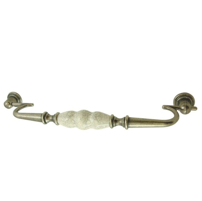 Nordic Ceramic/Metal Long Furniture Drop Pull Handle - 320mm - Cream Ceramic/Antique Pewter - Elite Knobs & Handles