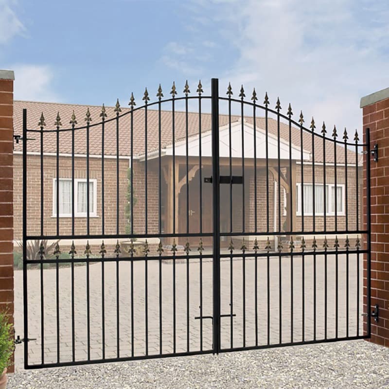 Burbage Iron Craft Corfe Premium Spear Top Tall Bow Double Metal Gates 2134mm GAP x 2083mm High Zinc & Powder CFZP90