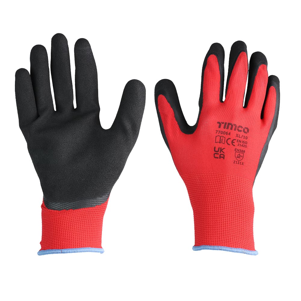 Timco Toughlight Grip Gloves - Sandy Latex Coated Polyester - Multi Pack Bag 12 770064