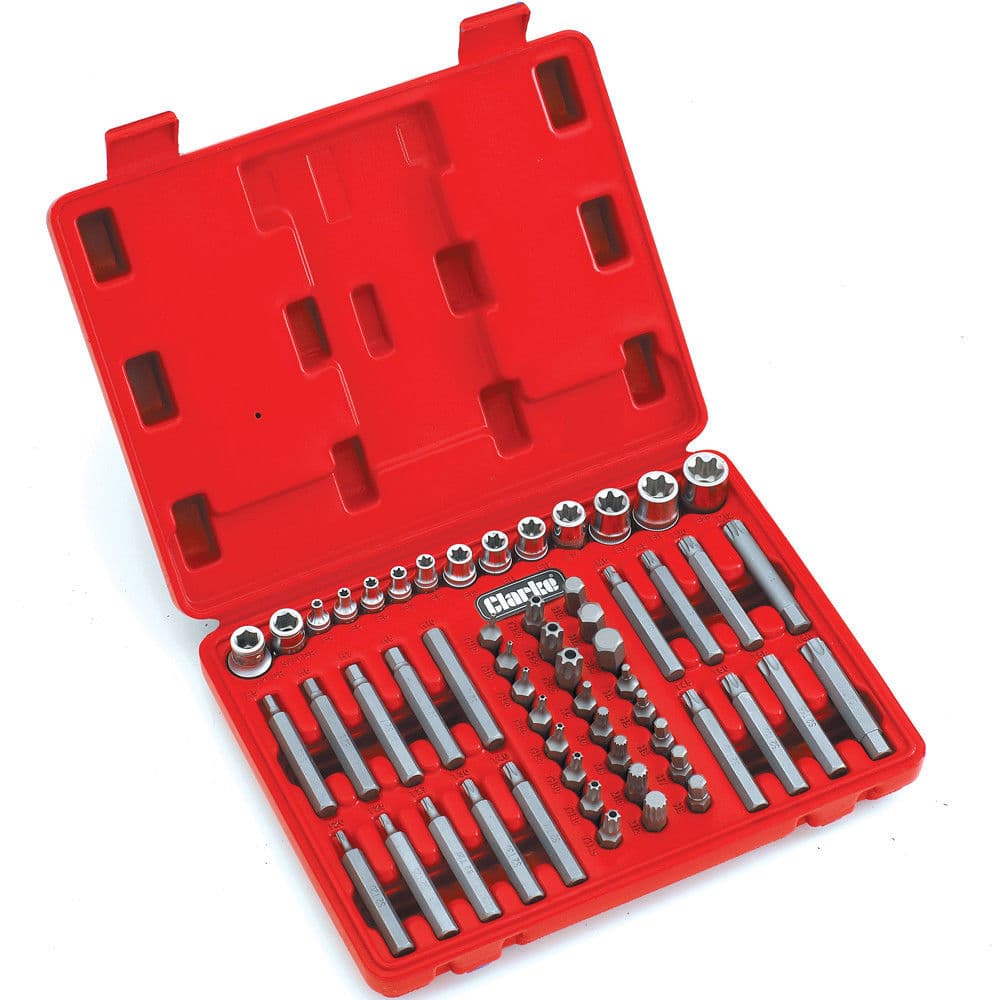 Clarke 1700564 Pro164 56 Piece 3/8 & Drive Torx-Star / Spline Socket & Bit Set