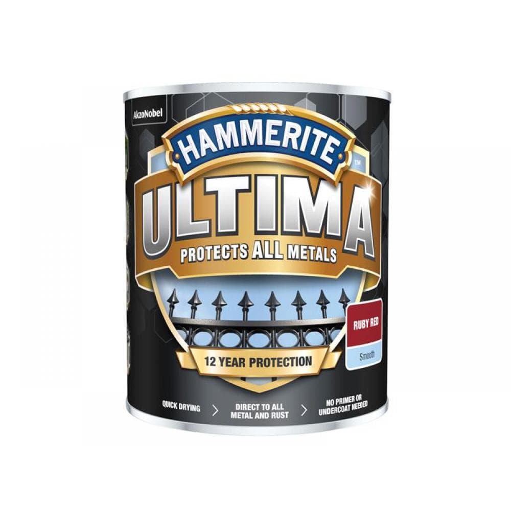 Hammerite 5362529 Ultima Metal Paint Smooth Ruby Red 750Ml