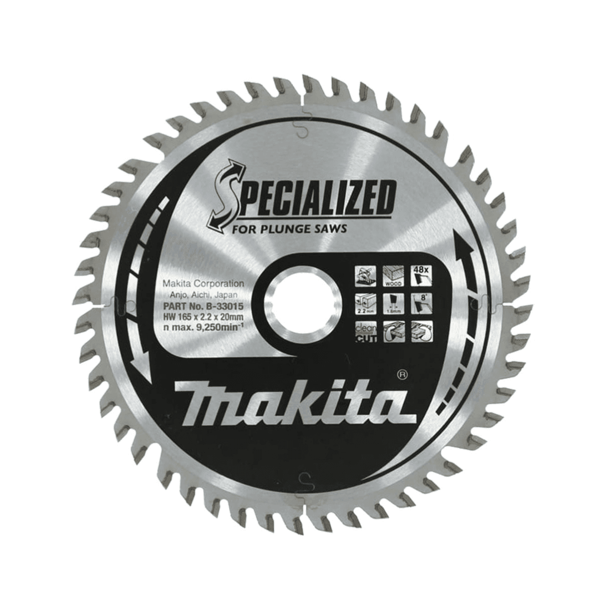 Makita B-33015 TCT Circular Saw Blade for Wood 165mm 48T B-33015