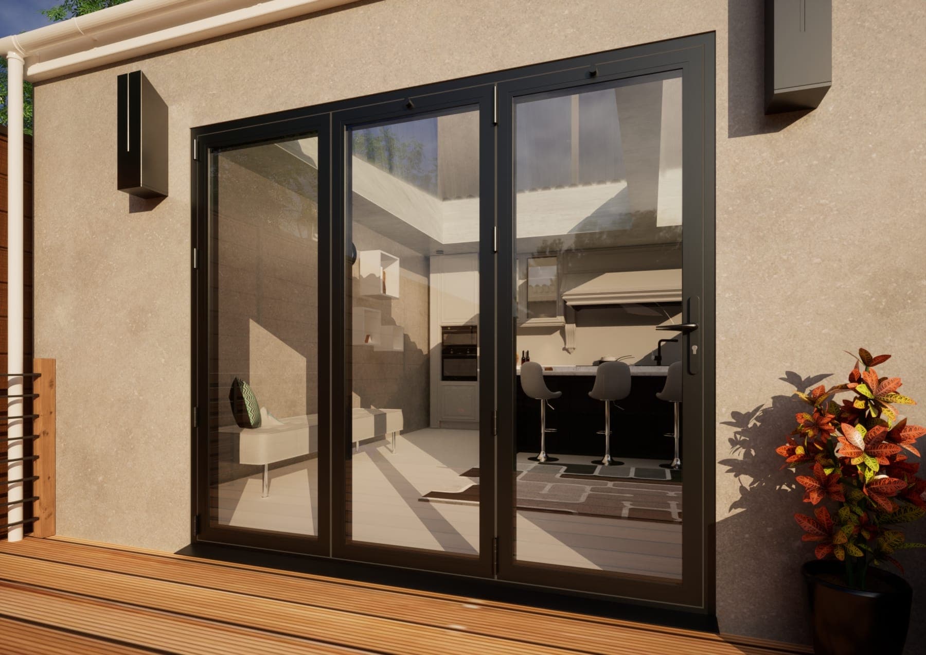 Aluminium Bifold Door Part Q Compliant - 2400mm Anthracite Grey - 3 Left
