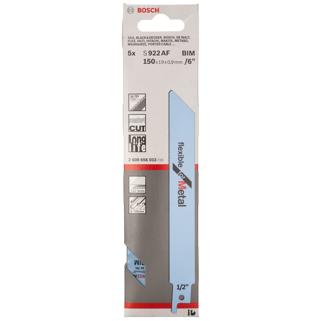 Bosch S922Af Thin Metal Cutting Reciprocating Saw Blade 150Mm (Pack Of 5)