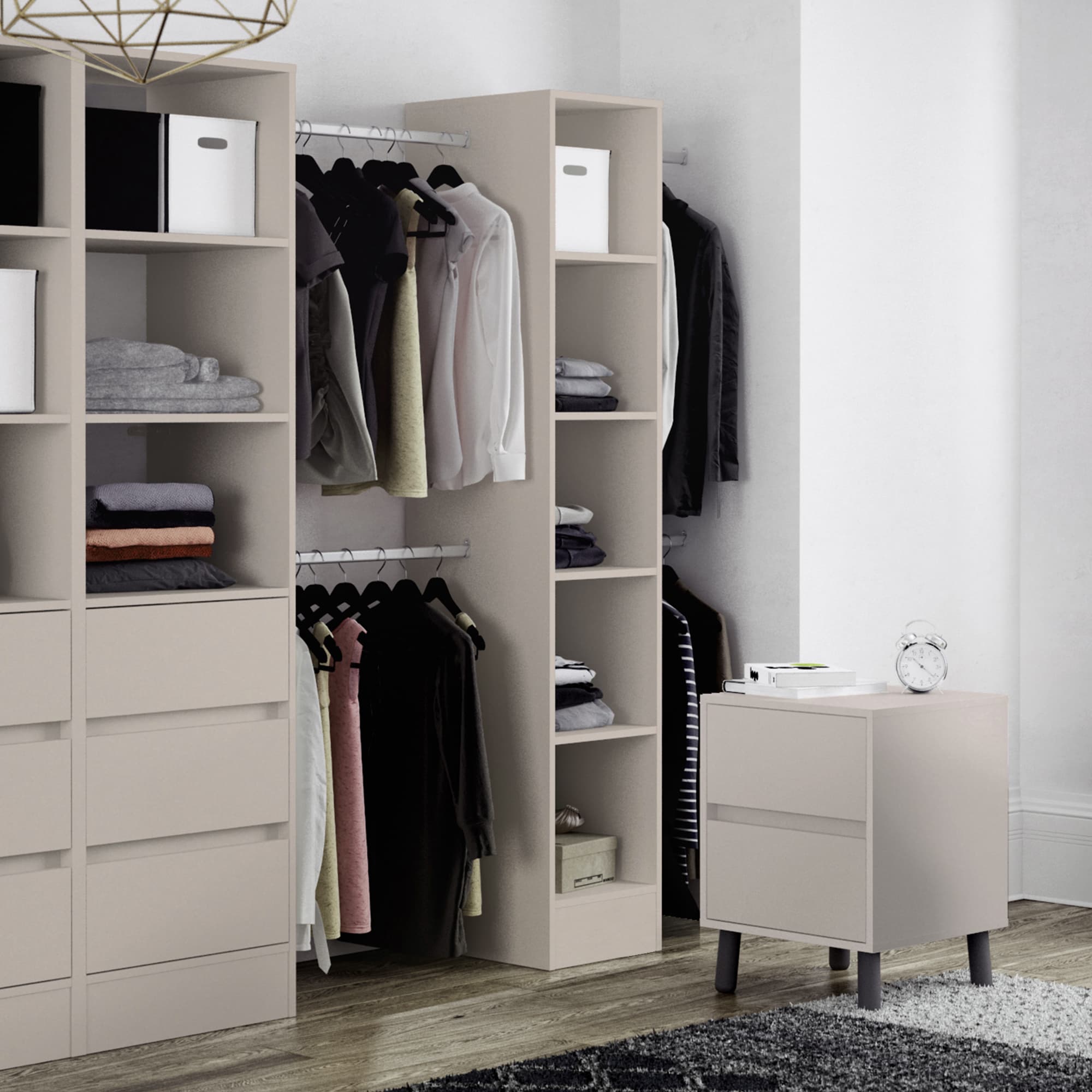 Spacepro Beige MFC Tower Unit with 3 Drawers and Hanger Bar, Size: 2100x600x20mm