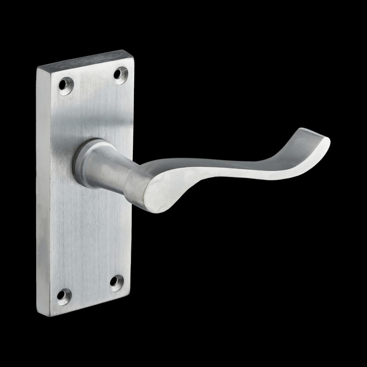 Satin Chrome Victorian Short Backplate Scroll Lever Lock Door Handle - Pair - Designer Levers