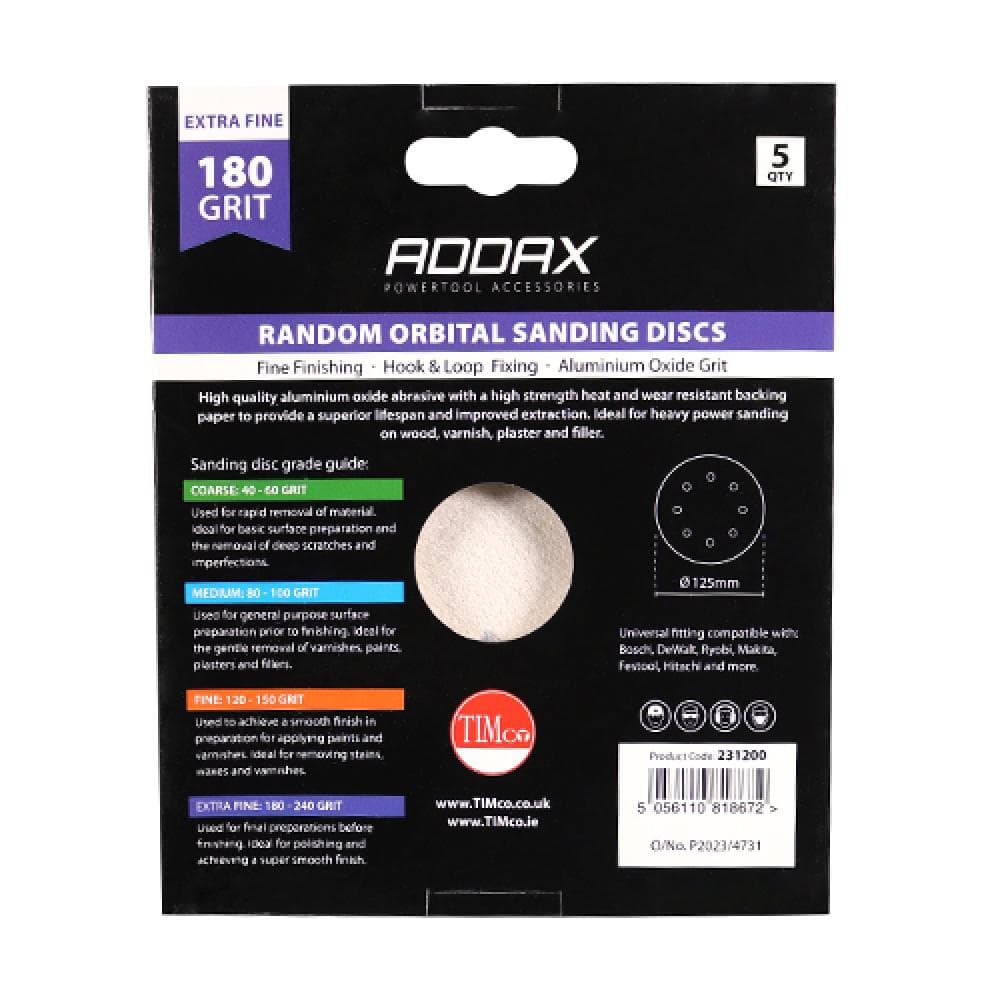 Timco 231200 Random Orbital Sanding Discs - 180 Grit - Red 125Mm Pack 5