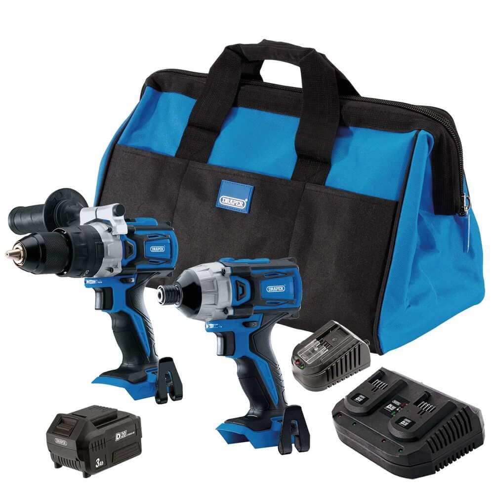 Draper 70367 D20 20V Combi/Driver Kit 1 X 4.0Ah Battery 1 X 3.0Ah Battery 1 X Charger each