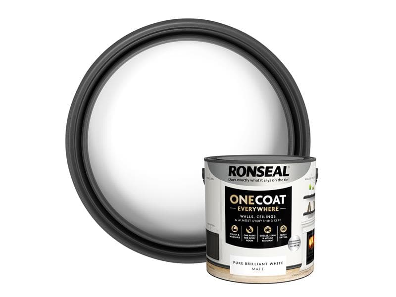 Ronseal One Coat Everywhere Interior Paint Pure Brilliant White Matt 2.5 Litre KCB.7015103.20104.76