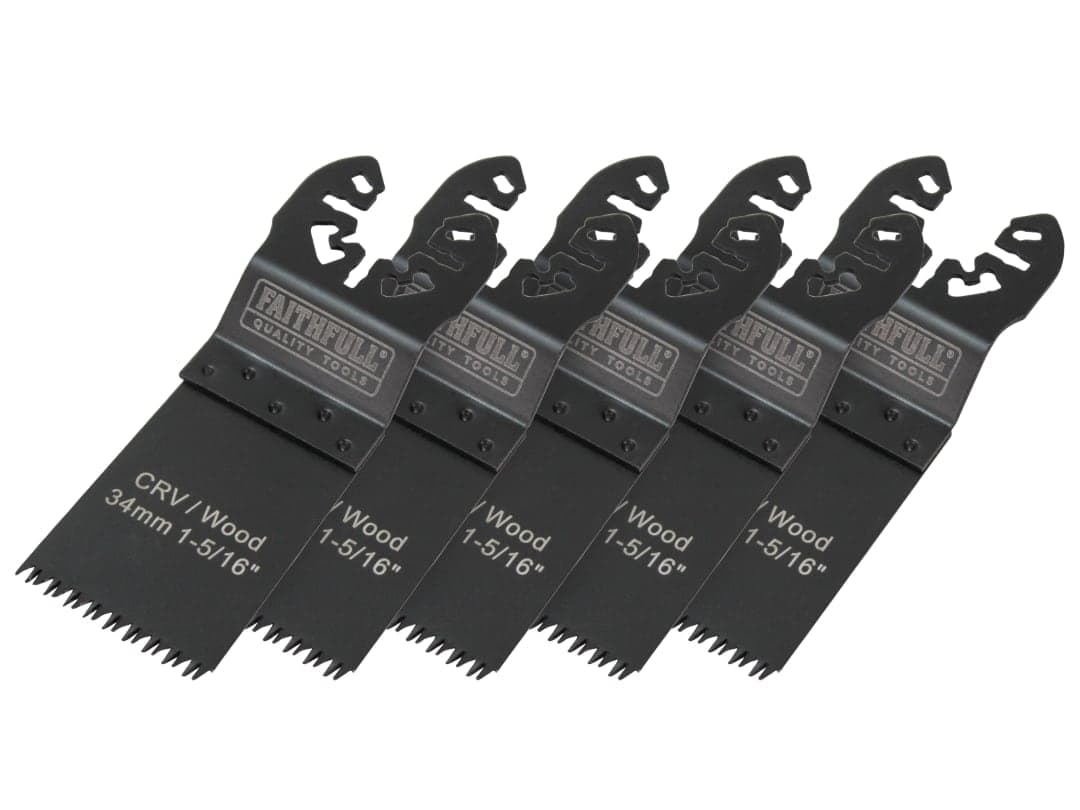 Faithfull Multi-Function Tool CrV Flush Cut Wood Blade Ground Side Set 34mm (Pack 5) FAIMFW34B