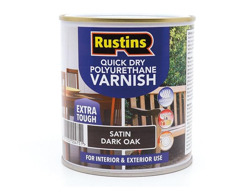 Rustins PSDOW500 Quick Dry Polyurethane Varnish Satin Dark Oak 500Ml Psdow500