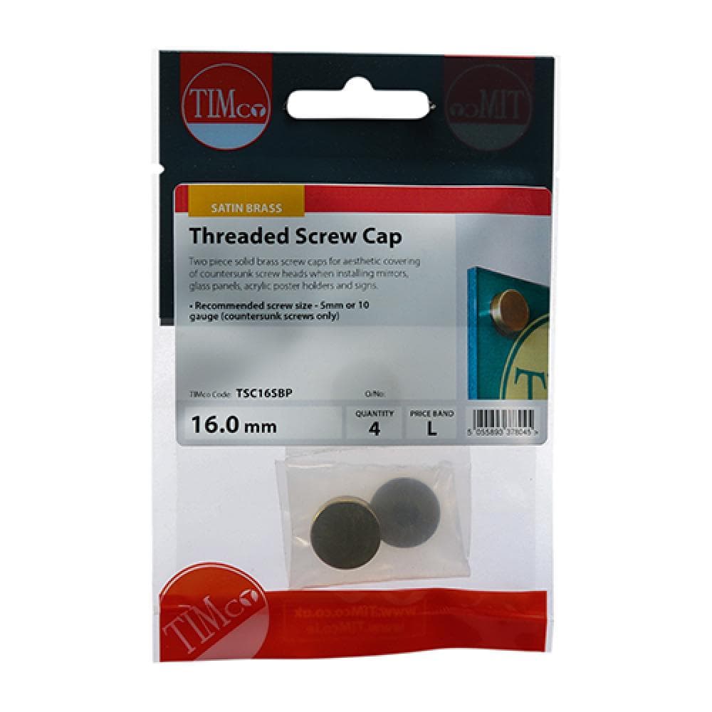 Timco TSC16SBP Threaded Screw Caps - Solid Brass - Satin 16Mm TIMpac 4