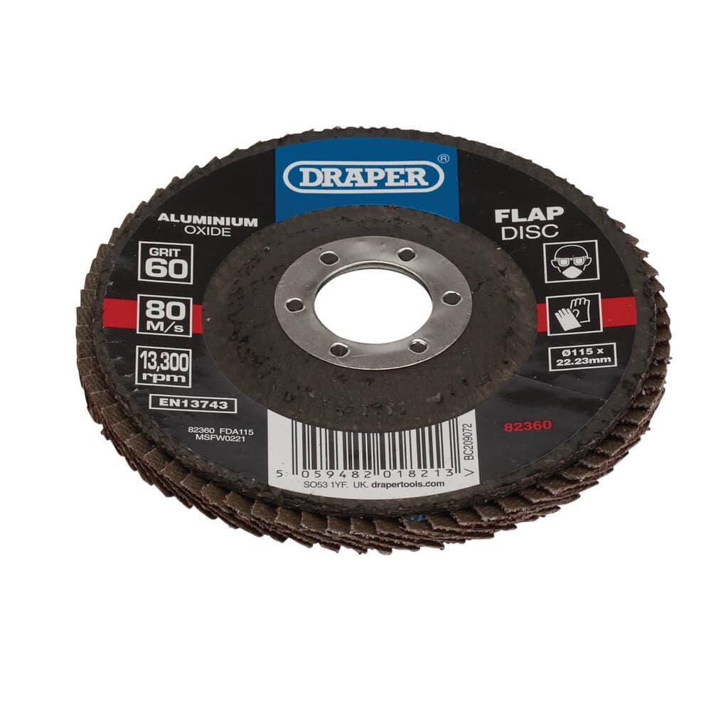 Draper 82360 Aluminium Oxide Flap Disc 115 X 22.23Mm 60 Grit each 1