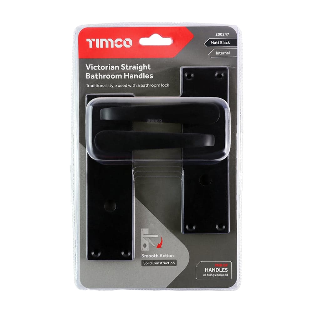 Timco Victorian Straight Bathroom Handles - Matt Black Blister Pack 1 200247