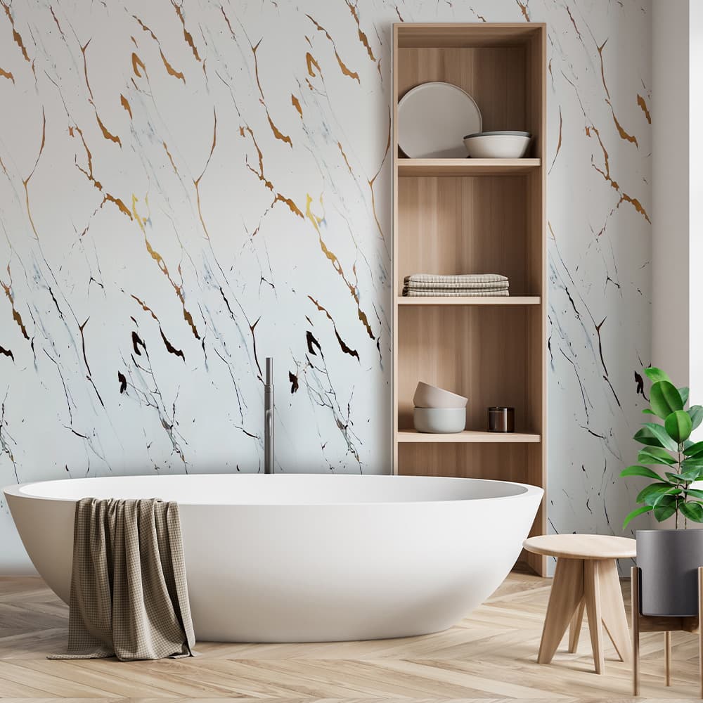 Gold White Marble Gloss PVC Shower Panel (10mm)