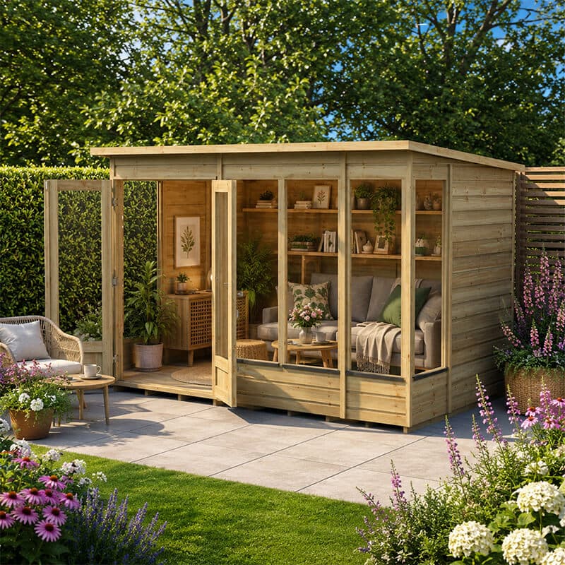10' x 6' Forest Beckwood 25yr Guarantee Double Door Pent Summer House (3.11m x 2.05m)