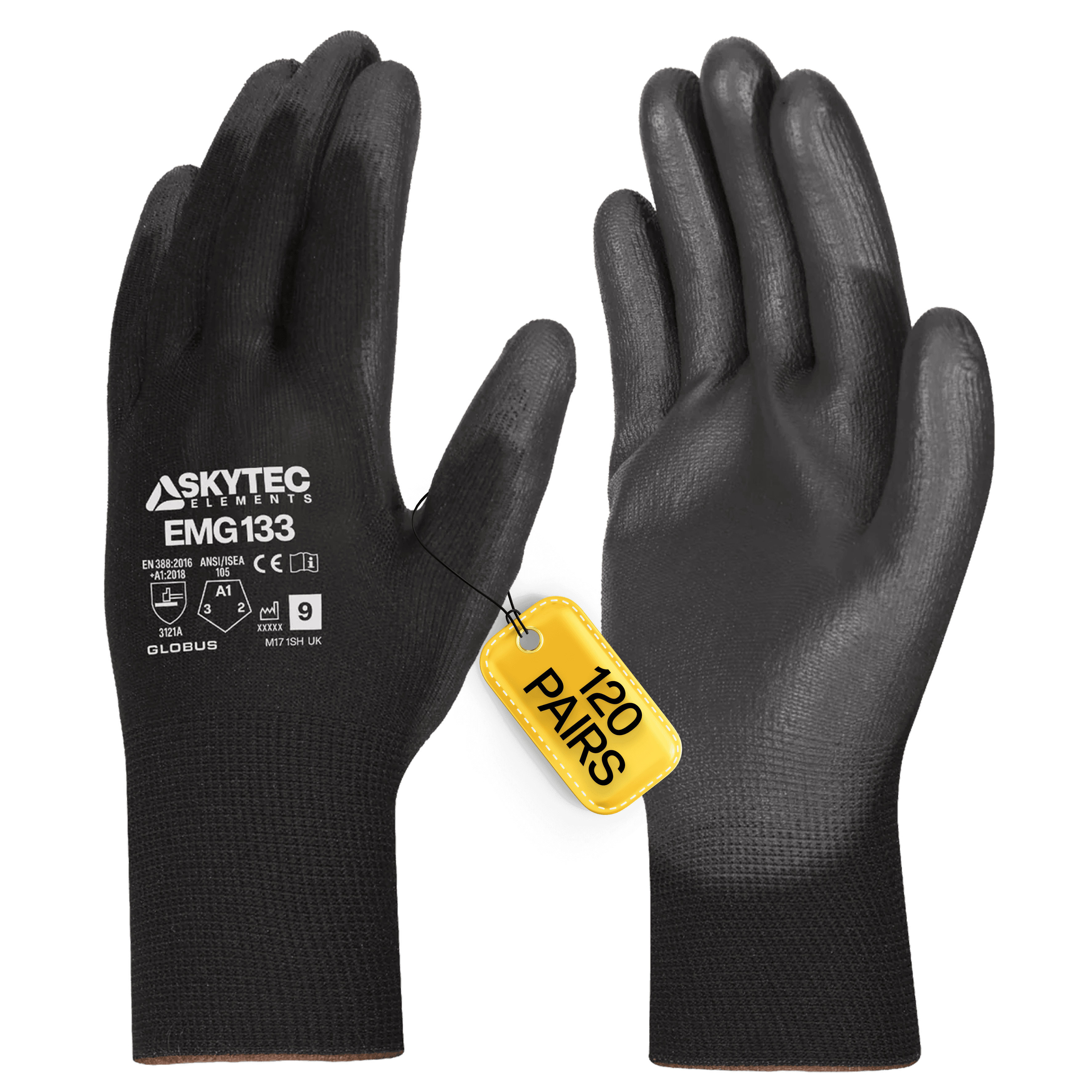 SKYTEC ELEMENTS EMG133 Black Multi Purpose PU Palm Coated Work Gloves (PACK of 120 PAIRS)
