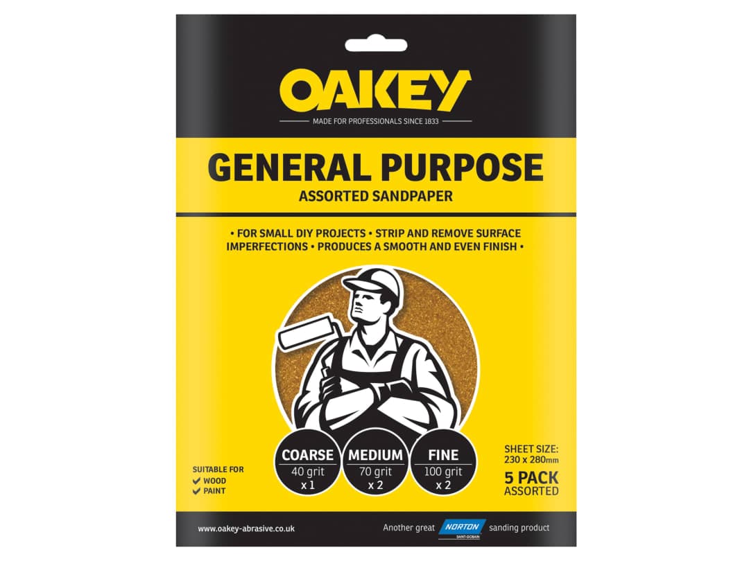 Oakey Glasspaper Sanding Sheets 230 x 280mm Course/Extra Coarse 40G (5) 66261135689