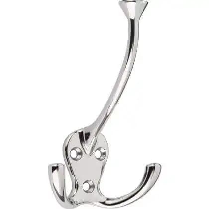 Wide Tip Triple Prong Hat & Coat Hook - Polished Chrome - Wall/Door Mountable - Decohooks