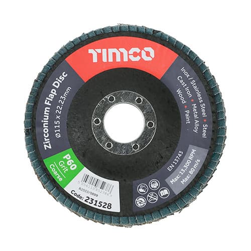 Timco 231528 Flap Disc - Zirconium - Type 29 Conical - P60 Grit 115 X 22.23 Pack 1