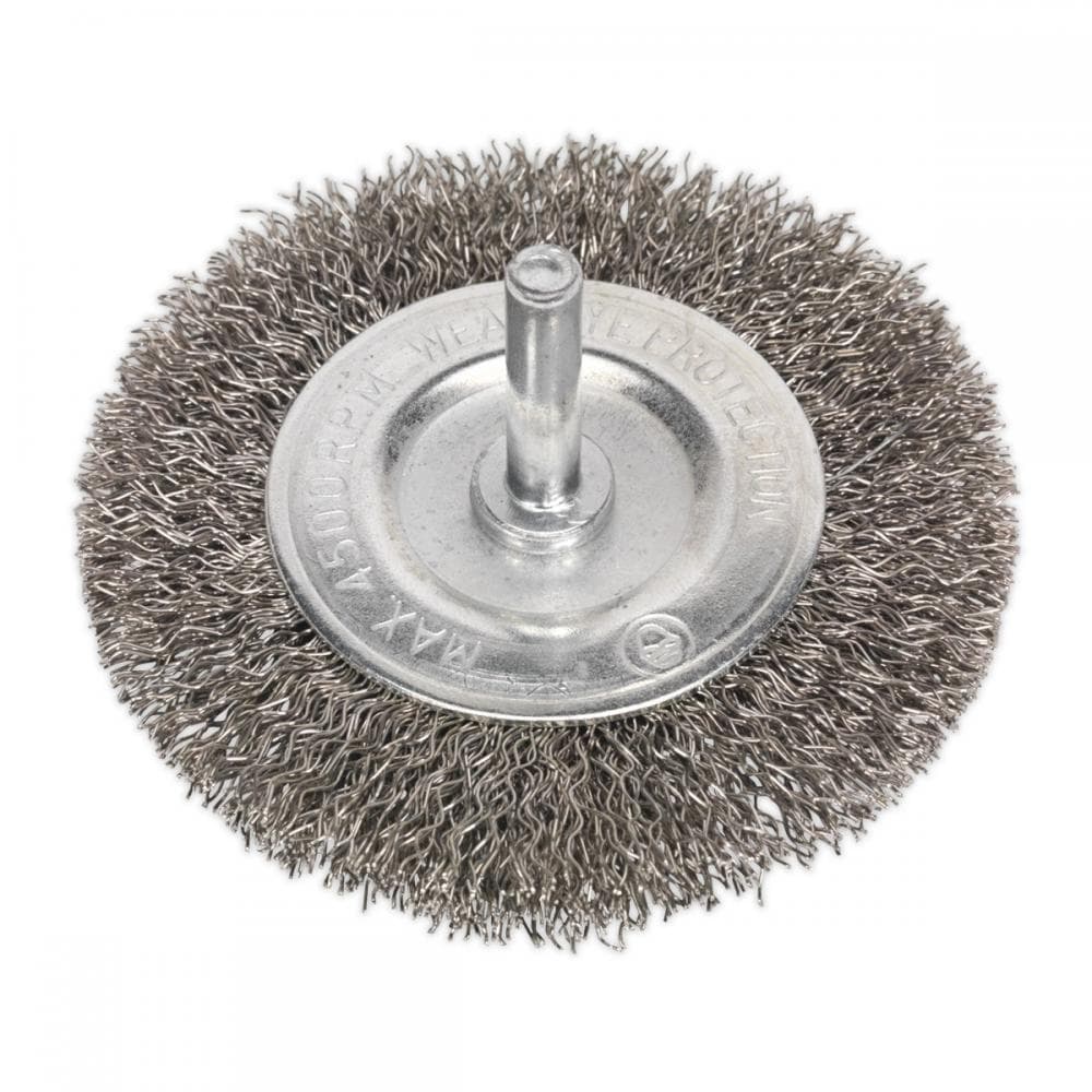 Sealey SFBS75 Flat Wire Brush Stainless Steel 75Mm With 6Mm Shaft