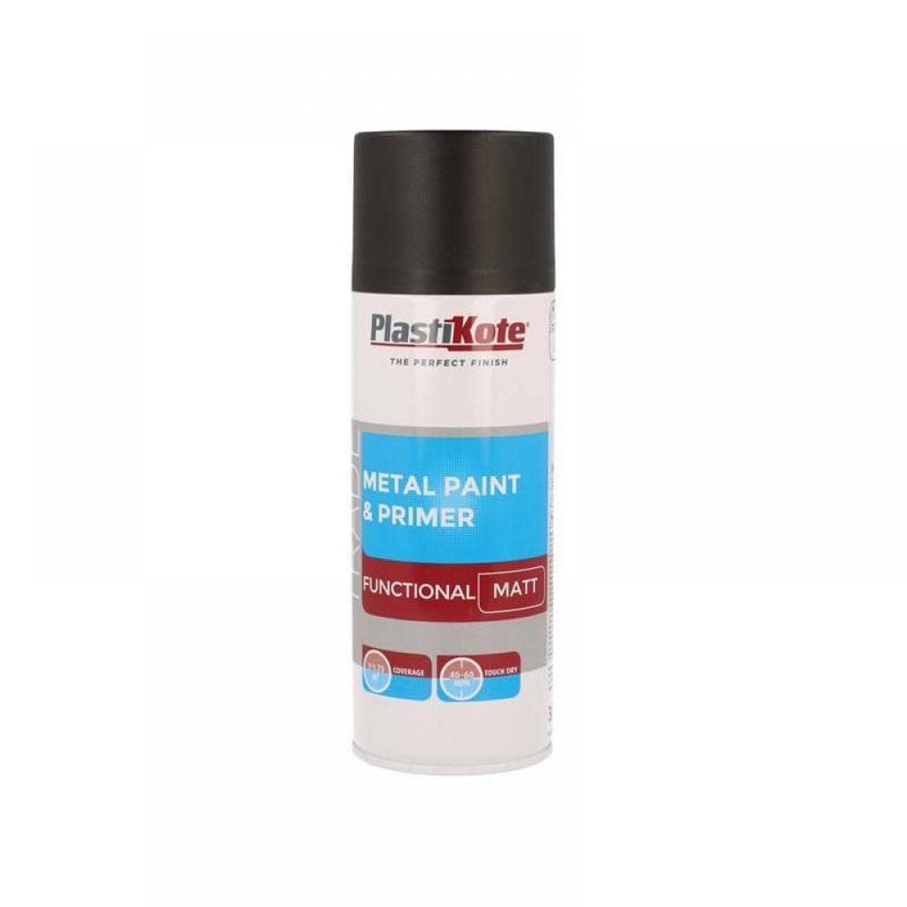Plastikote 071023 Trade Metal Spray Paint & Primer Matt Black 400Ml