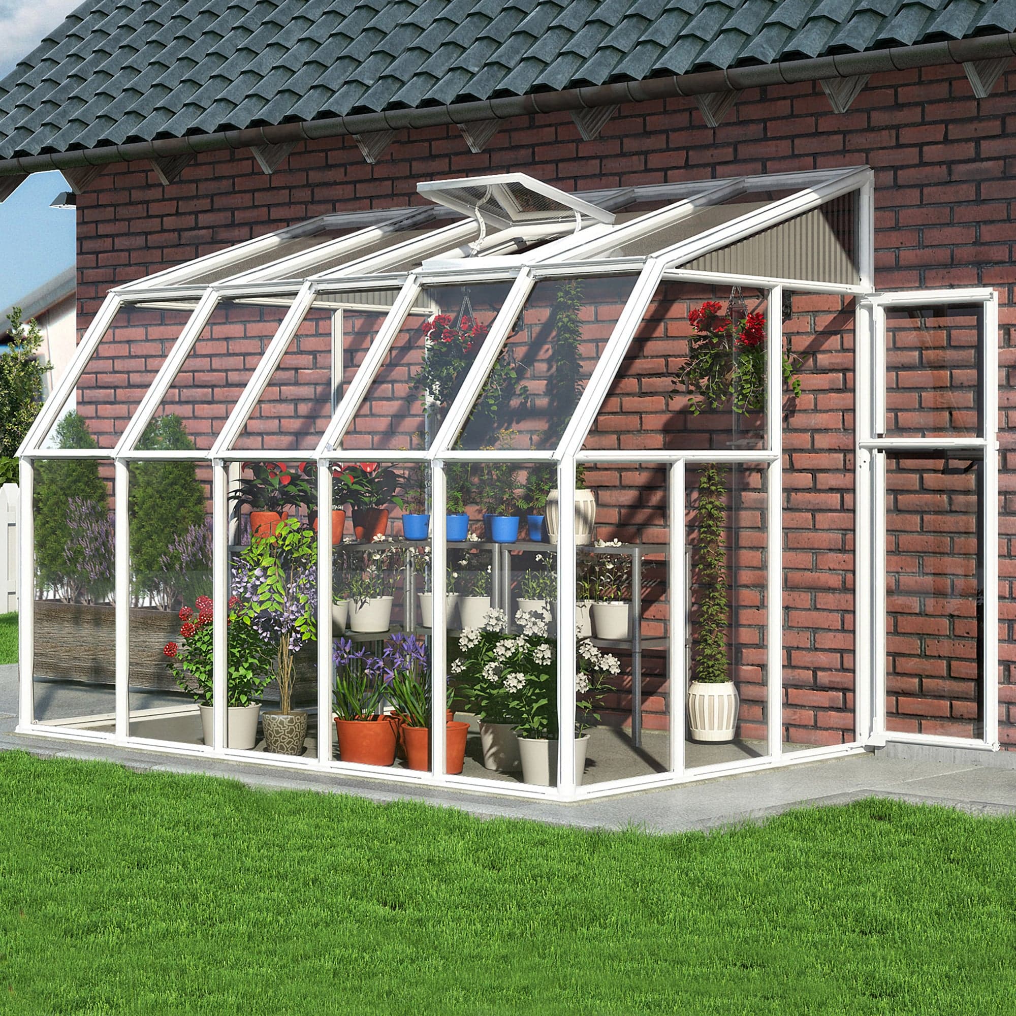6' x 10' Palram Canopia Rion White Sun Room Walk-In Wall Greenhouse (1.8m x 3.0m)