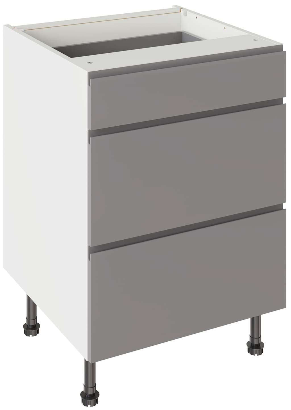 Flatpack Three Drawer Base Unit J-pull Ultra Matt Dust Grey 600mm - FKKJ0806