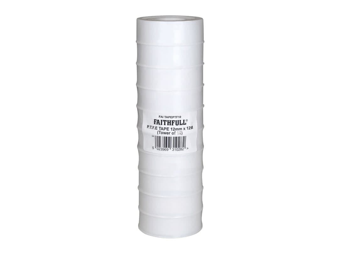 Faithfull P.T.F.E Tape 12mm x 12m White (Pack 10) FAITAPEPTF10