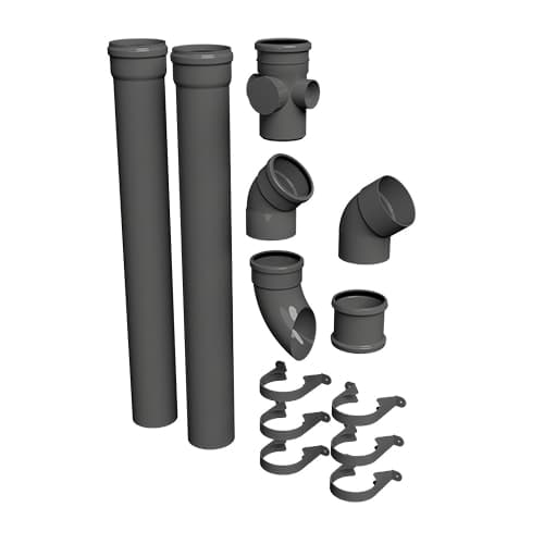 FloPlast 110mm Industrial/Xtraflo Downpipe Kit - Swan Neck w Access Pipe - Grey