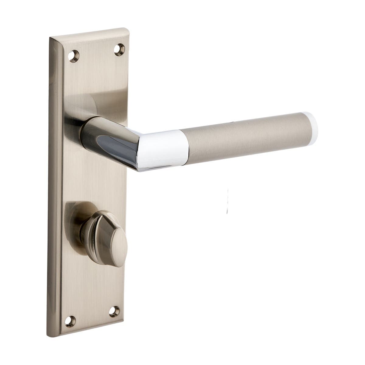Stretton Right Angle Bathroom Thumb Lock Door Handle - Dual Tone Nickel Lever & Nickel Backplate - Pair - Designer Levers
