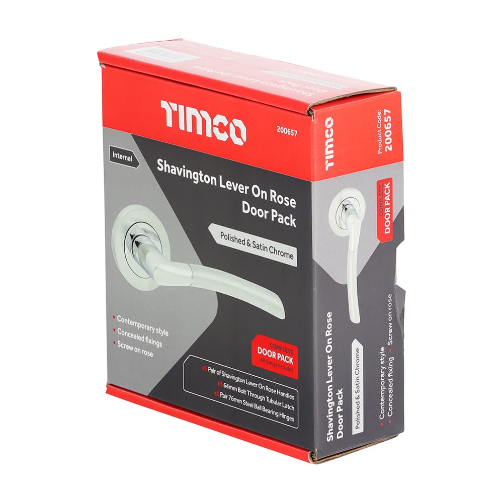 Timco Shavington Lever On Rose Door Pack - Polished Chrome & Satin Chrome Box 1 200657