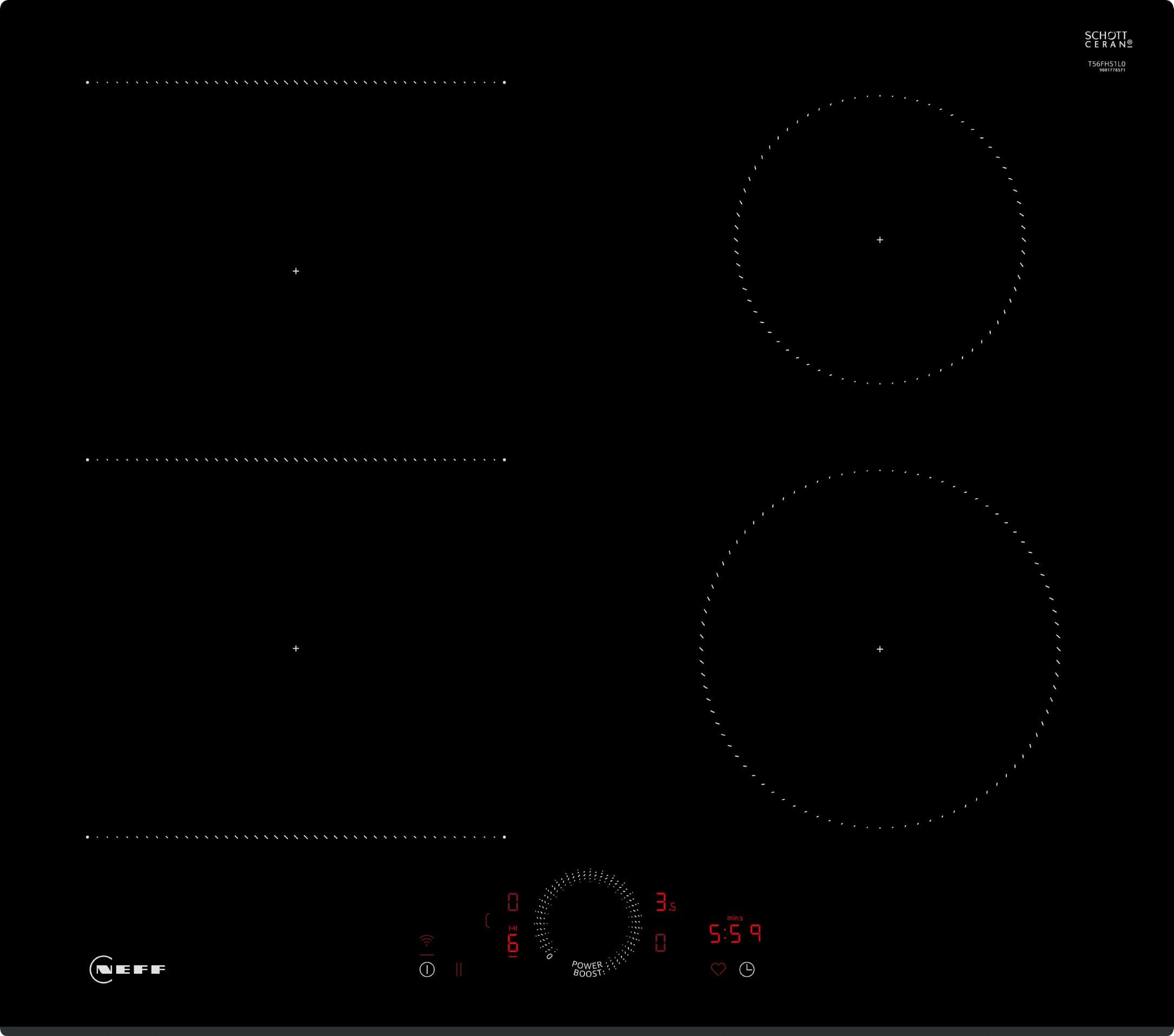 Neff Black Glass N70 Home Connect Twist Touch Combi Induction Hob, 60cm - T56FHS1L0