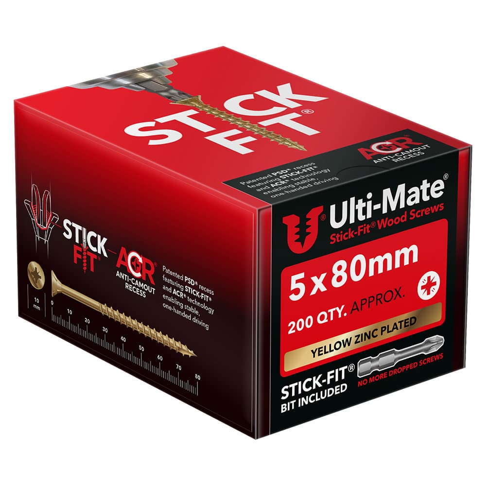 Ulti-Mate® Gold Steel Stick-fit® Wood Screws Qty 200, 5.0x80mm