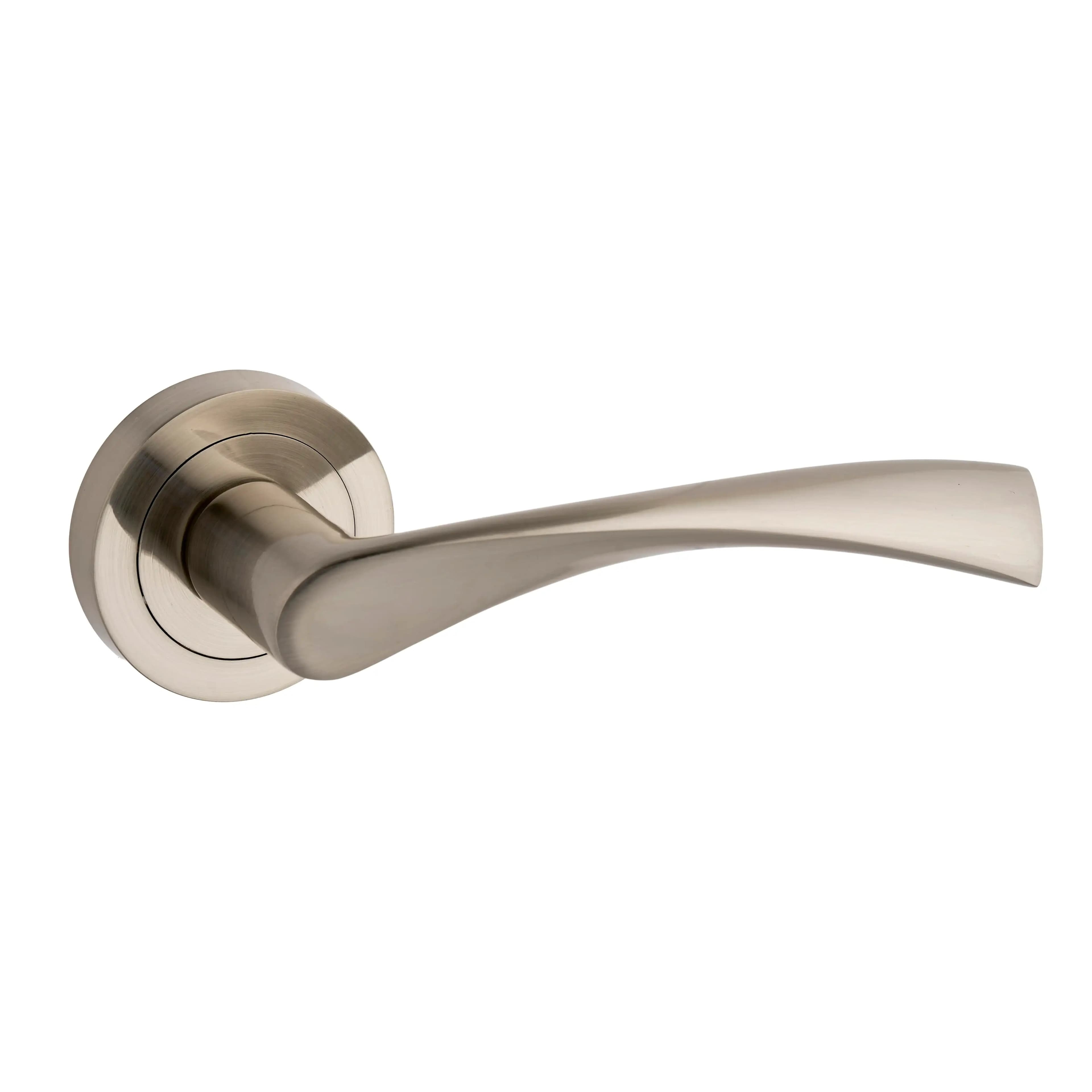 Marvel Curved/Twisted Lever Door Handle on Rose - Brushed Nickel- Internal - Pair - Designer Levers