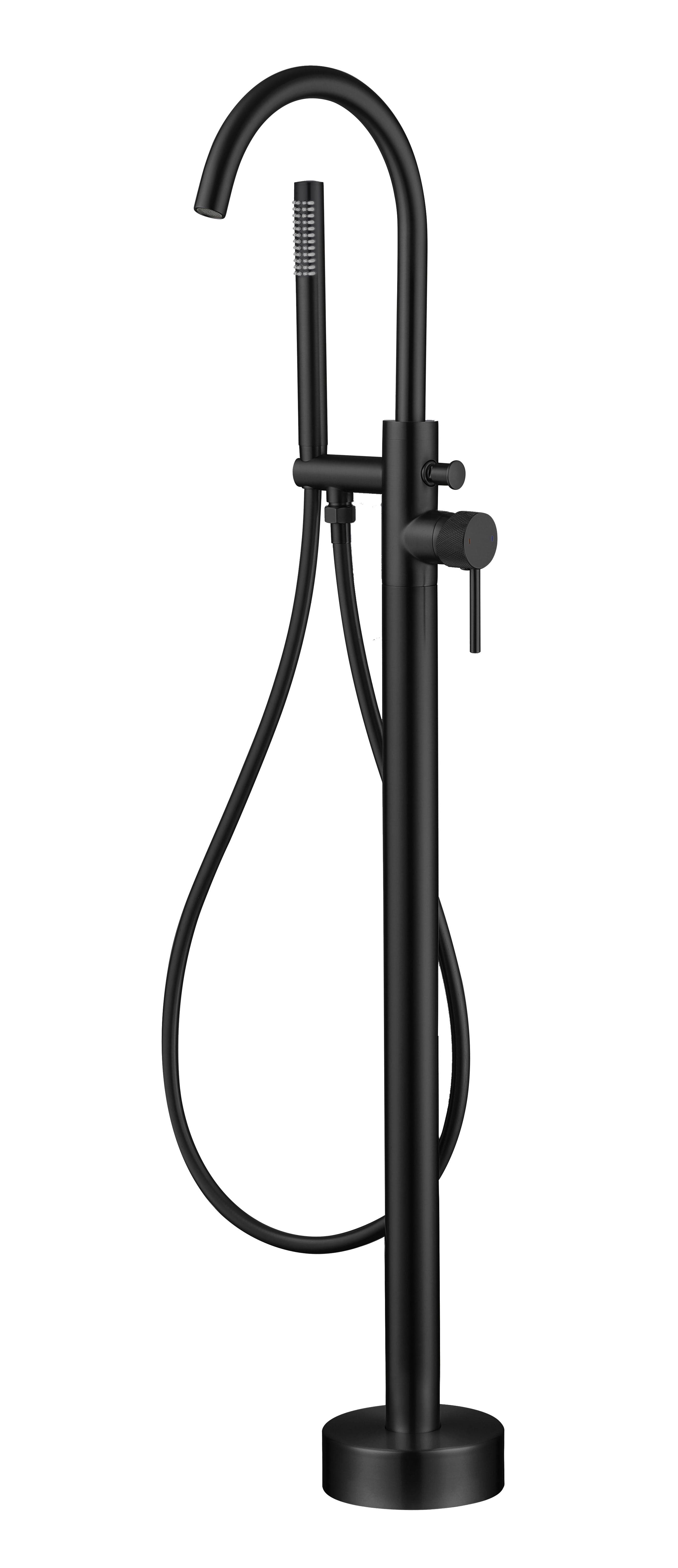 Kensington Knurled Round Freestanding Bath/Shower Mixer - incl. Shower Kit - Matte Black