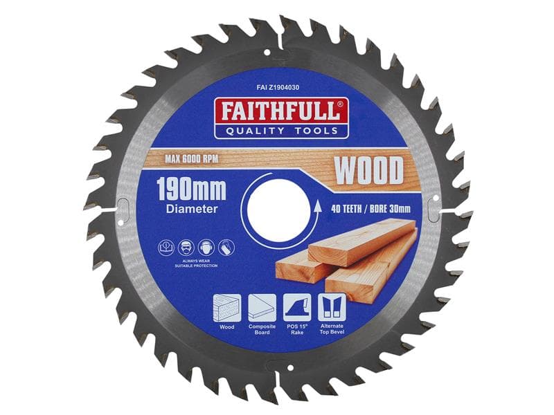 Faithfull FAIZ1904030 Tct Circular Saw Blade 190 X 30Mm X 40T Pos
