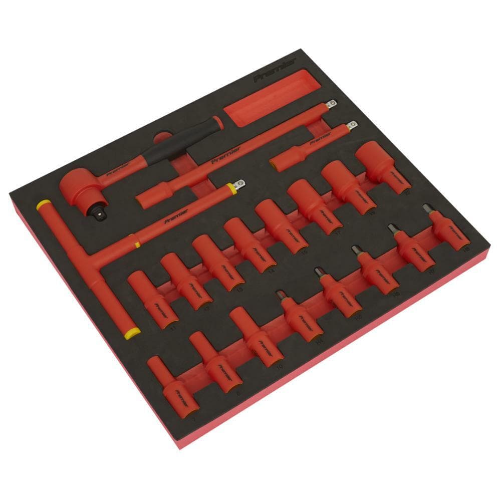Sealey TBTE02 Insulated Socket Set With Tool Tray 20Pc 3/8inSq Drive 6Pt Walldrive® Vde Approved